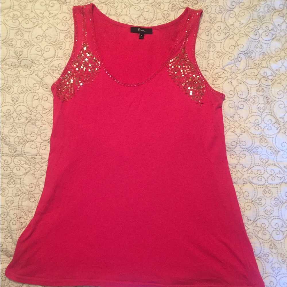 Express pink tank top with gold sequin detailing